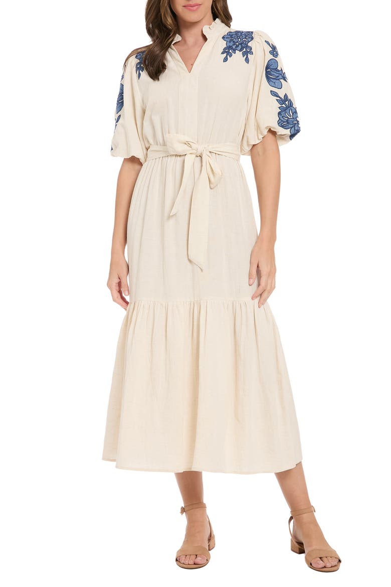 Embroidered Bubble Sleeve Maxi Dress, Main, color, NATURAL