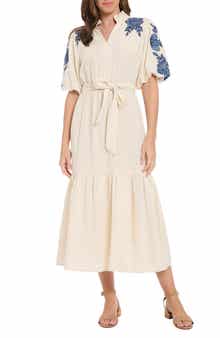 London Times Embroidered Bubble Sleeve Maxi Dress