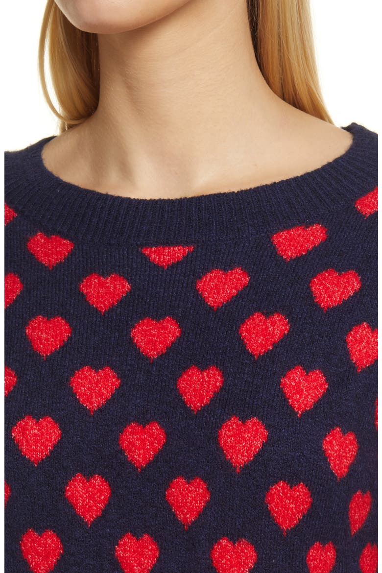 Heart Pattern Crewneck Sweater, Alternate, color, NAVY- RED HEART PATTERN