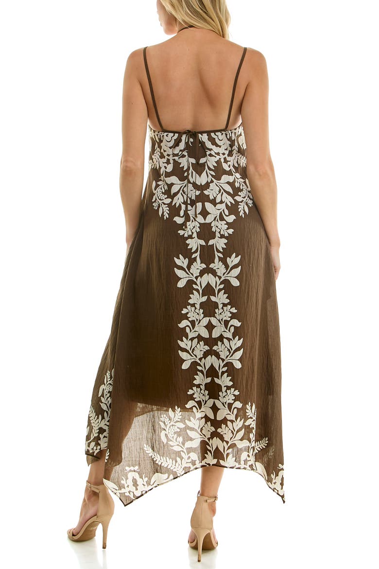 Placed Print Handkerchief Hem Dress, Alternate, color, BROWN/ IVORY