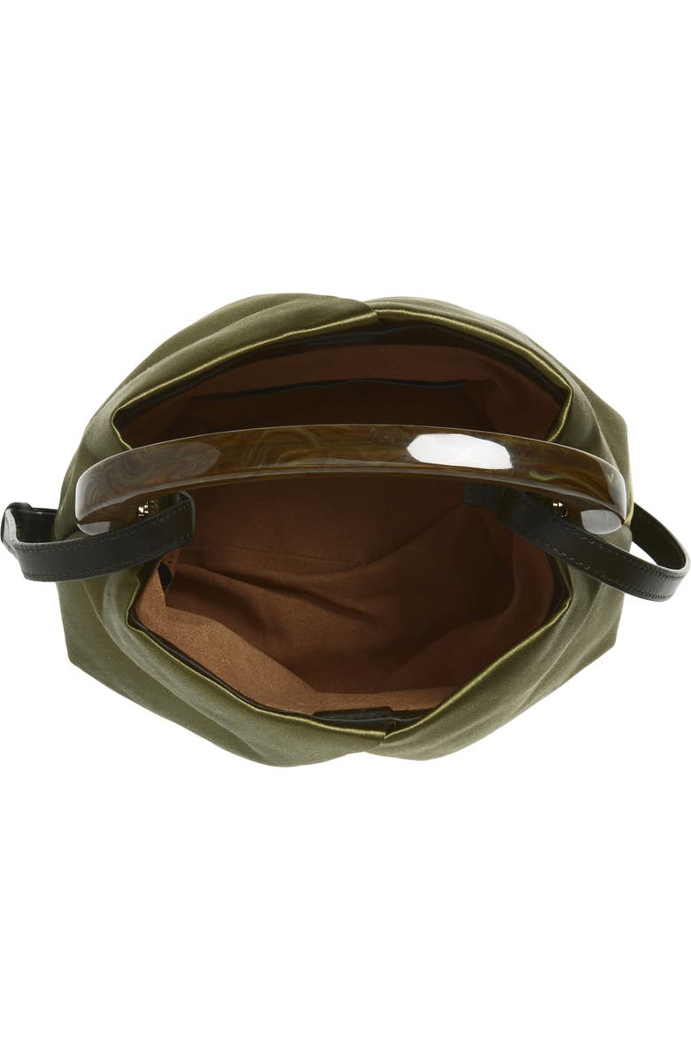 Dries Van Noten Pleated Satin Top Handle Bag, Alternate, color, Olive 607