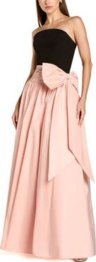 Mac Duggal Women’s Strapless Crepe and Faille A-Line Gown with Oversized Bow