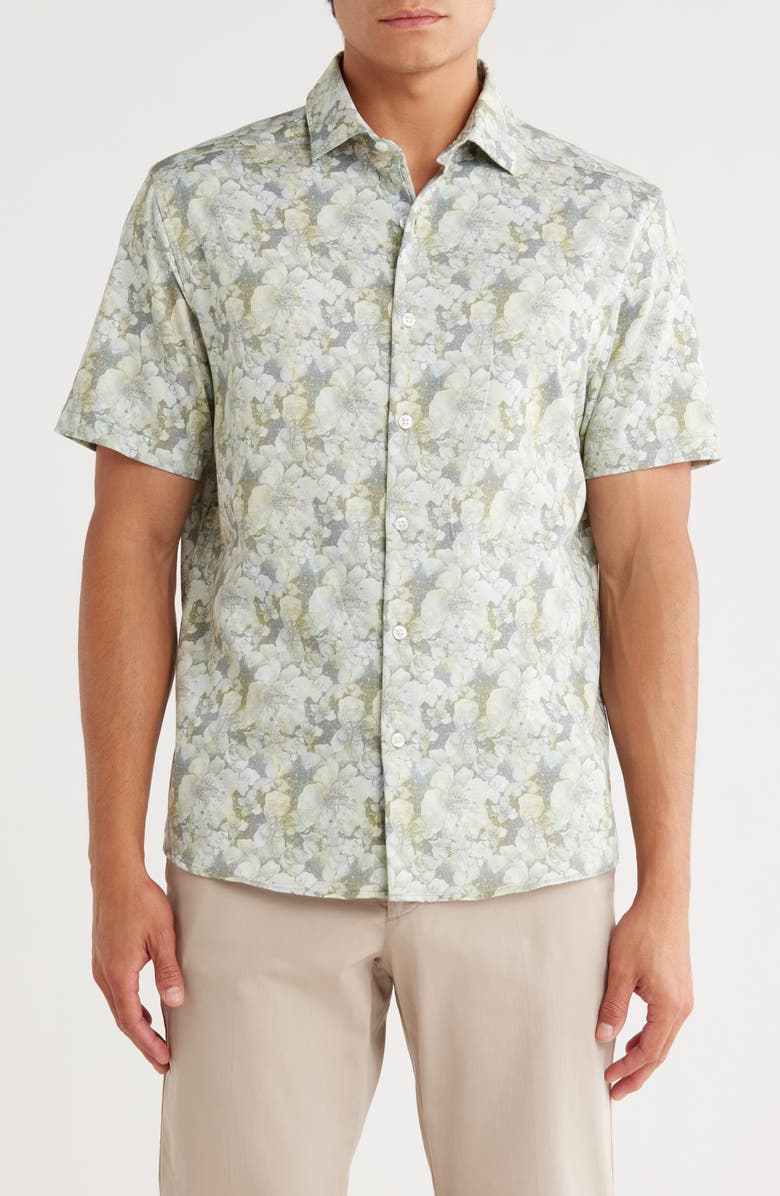WESTZEROONE Manuel Floral Short Sleeve Button-Up Shirt, Main, color, Dusty Olive