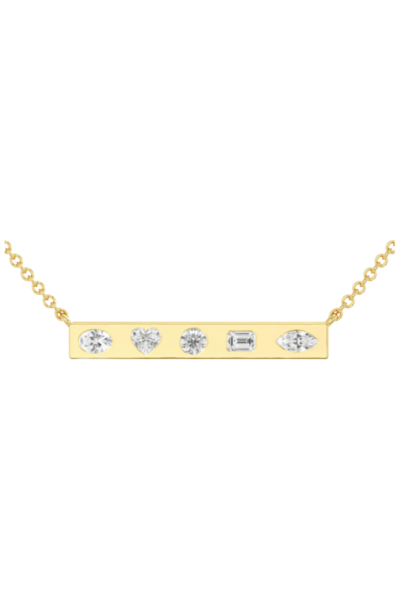 Multi Shape Inlay Bar Lab Diamond Necklace in 14K, Main, color, Yellow Gold