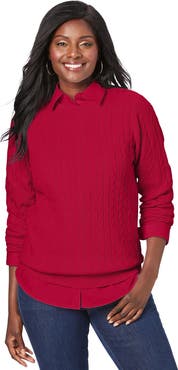 Jessica London Cable Crewneck Sweater