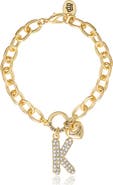 Juicy Couture Pavé Initial Charm Bracelet, 7.5'' Gold Tone Link
