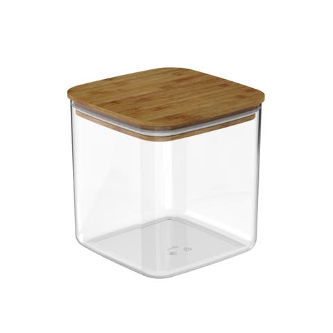 Clear Stackable Airtight Food Storage Container with Wood Lid
