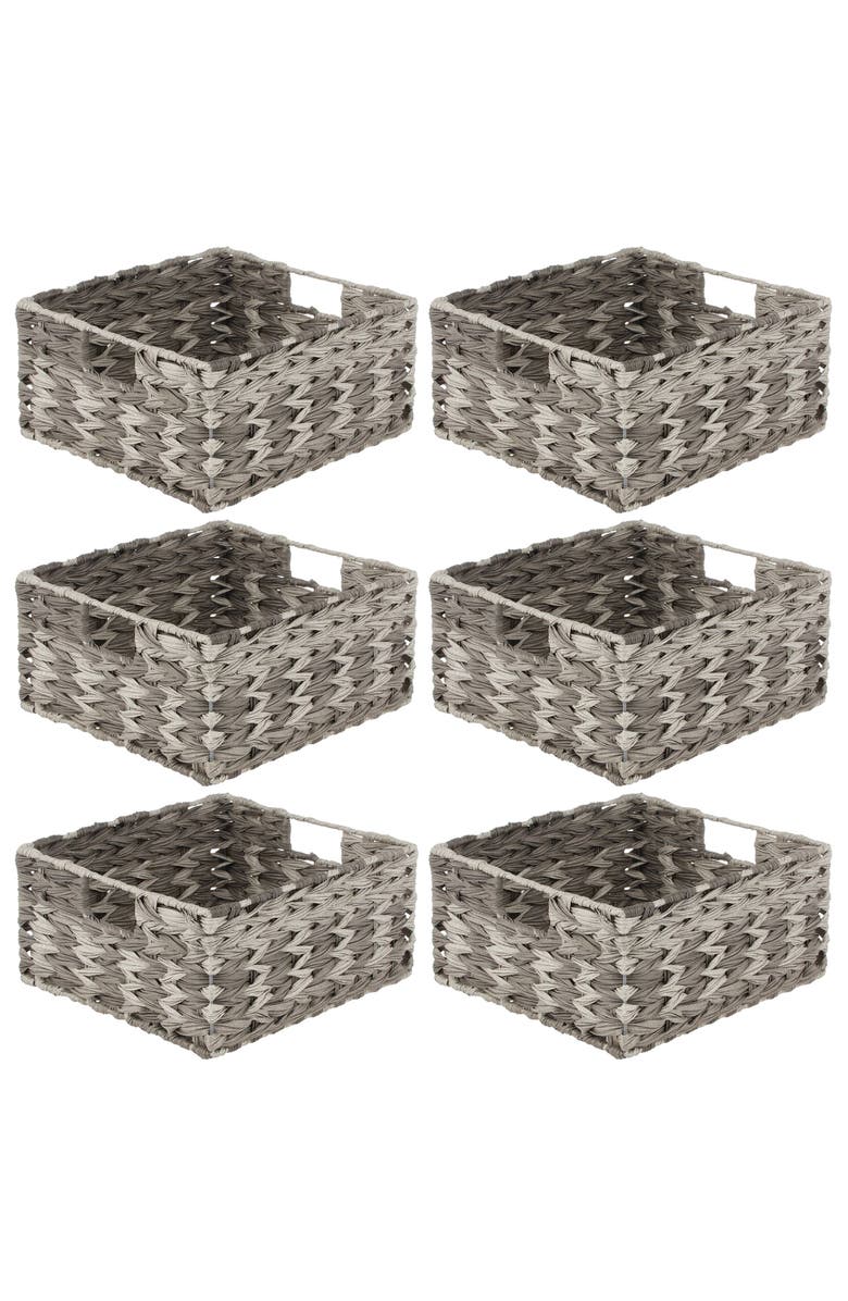 mDesign Woven Plastic Kitchen Pantry Storage Baskets - 6 Pack - Gray Ombre, Main, color, Gray