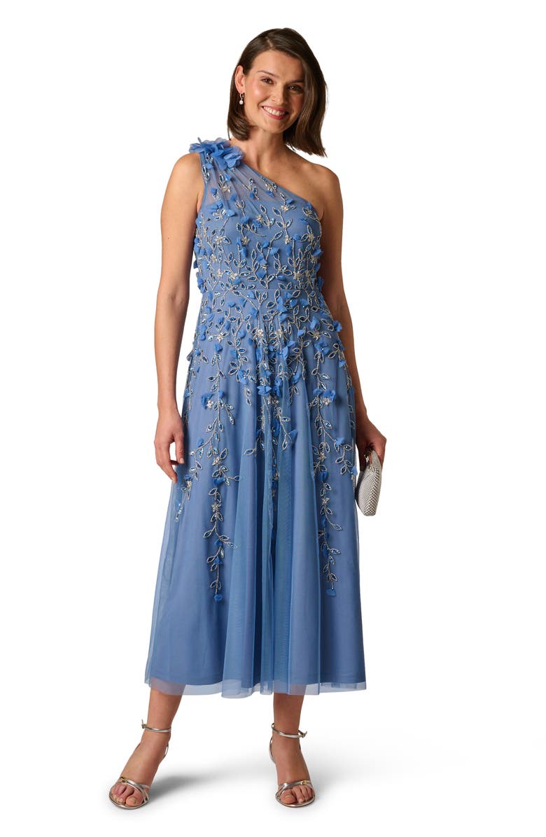 Adrianna Papell Embellished One-Shoulder Cocktail Dress, Alternate, color, French Blue