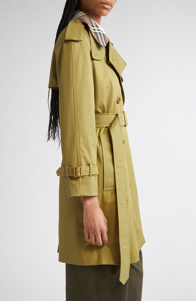 Burberry Castleford Check Collar Water Resistant Gabardine Trench Coat, Alternate, color, Estate