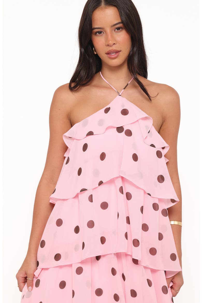 Chasity Polka Dot Halter Neck Maxi Dress, Alternate, color, PINK POLKA DOT