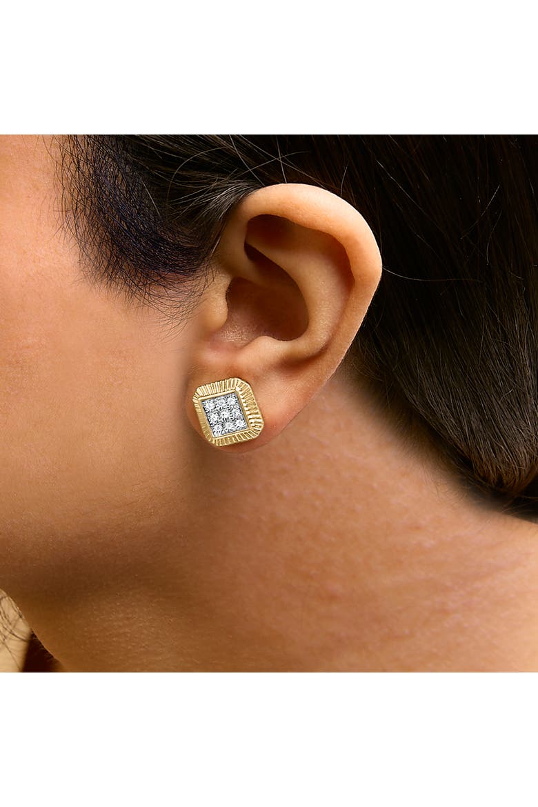 10K Yellow Gold Plated Silver 1/6 Cttw Diamond Textured Halo Stud Earrings, Alternate, color, Yellow