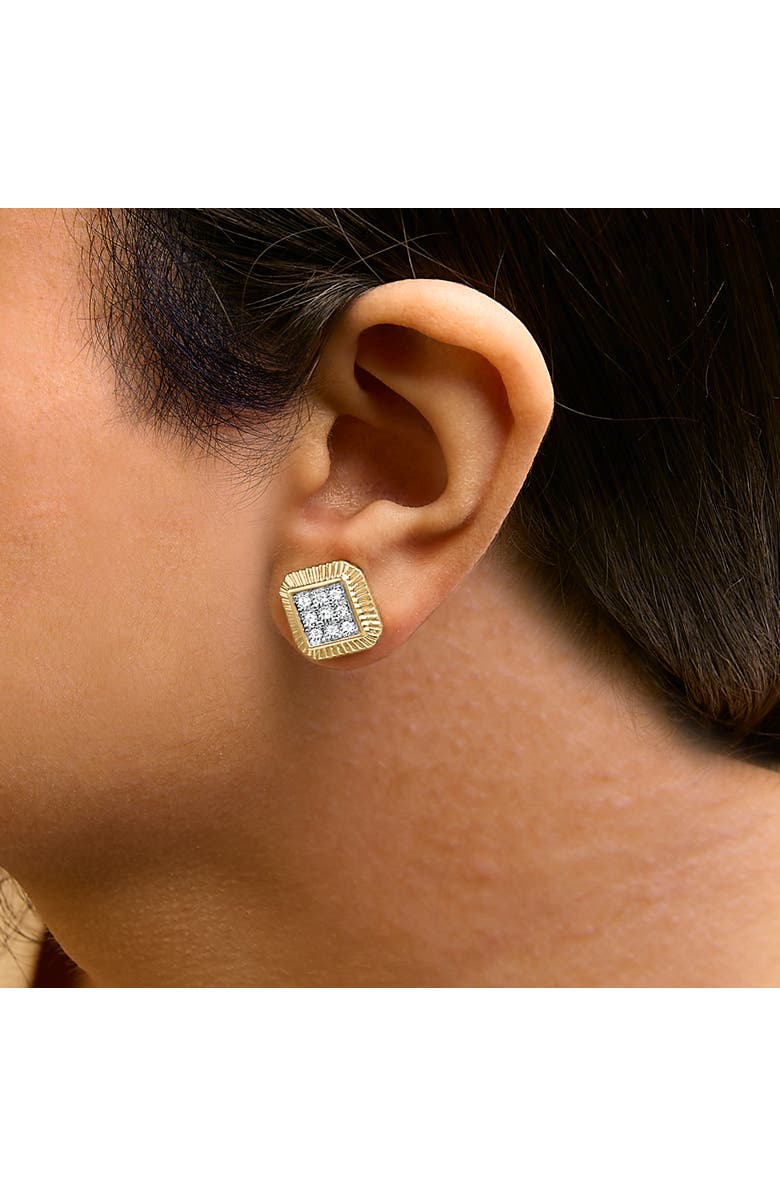 Haus of Brilliance 10K Yellow Gold Plated Silver 1/6 Cttw Diamond Textured Halo Stud Earrings, Alternate, color, Yellow