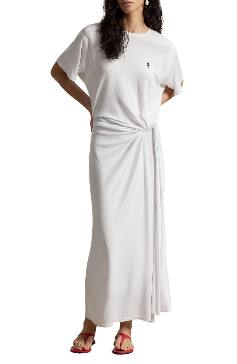Polo Ralph Lauren Logo Detail Side Twist T-Shirt Dress, Main, color, White