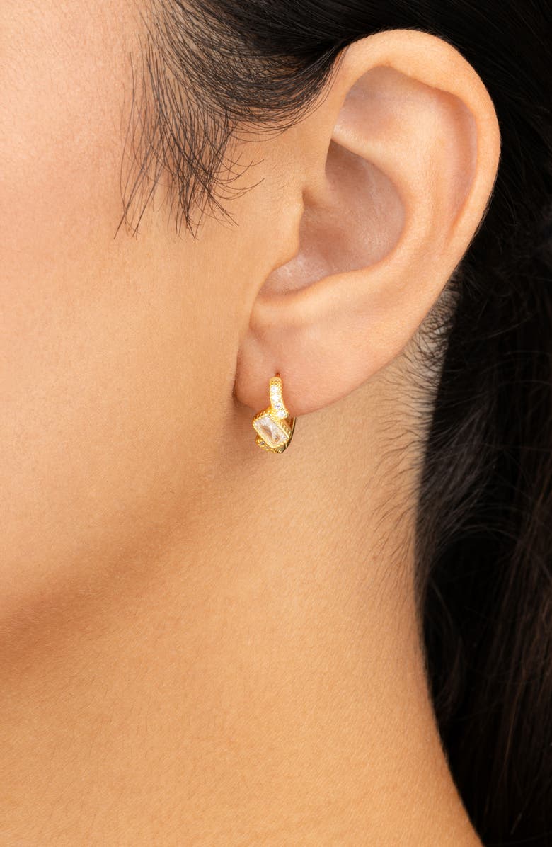 Sterling Forever Maevyn Cubic Zirconia Huggie Hoop Earrings, Alternate, color, Gold