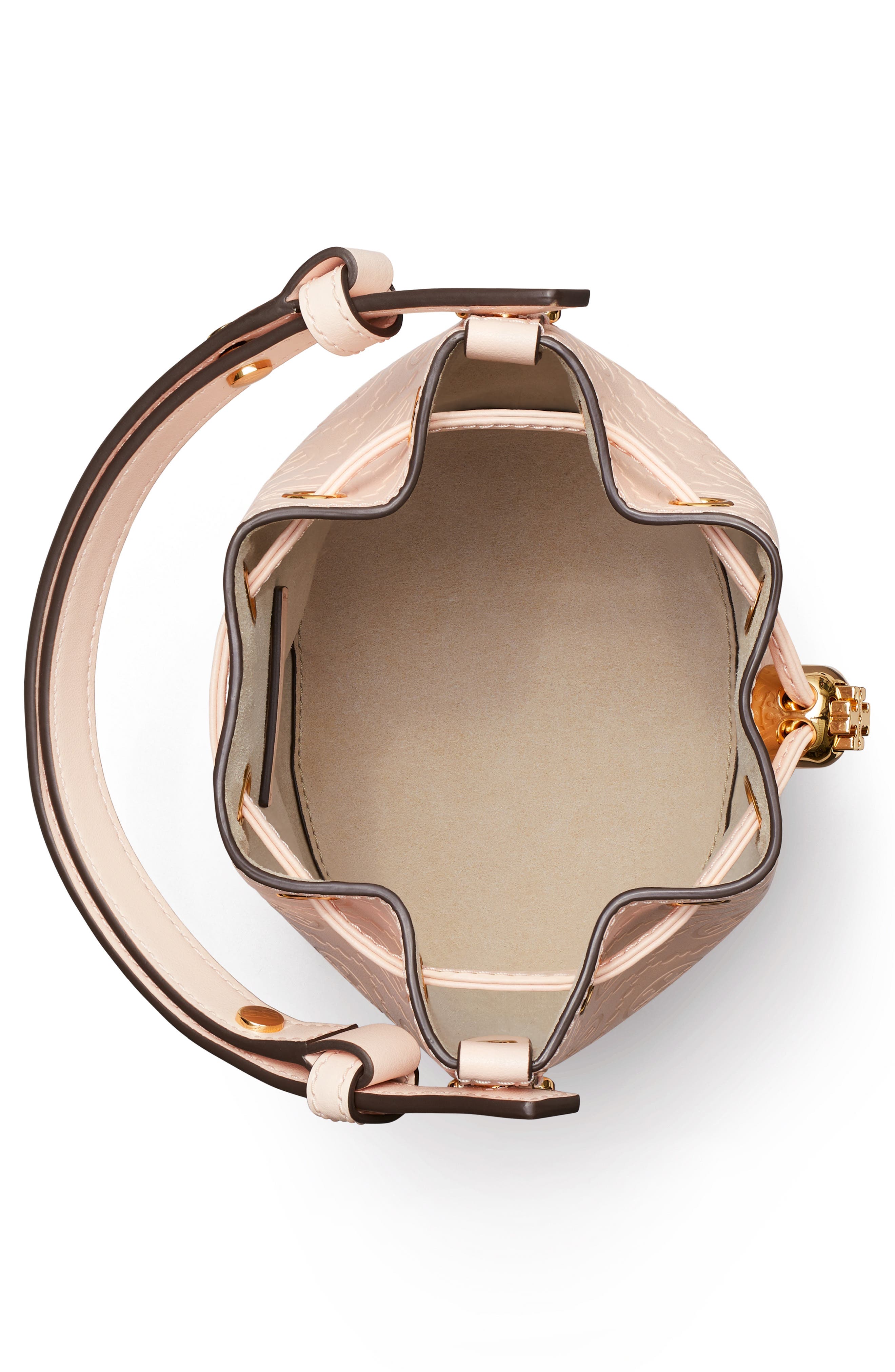 Mini T Monogram Debossed Bucket Bag, Alternate, color, BLUSH