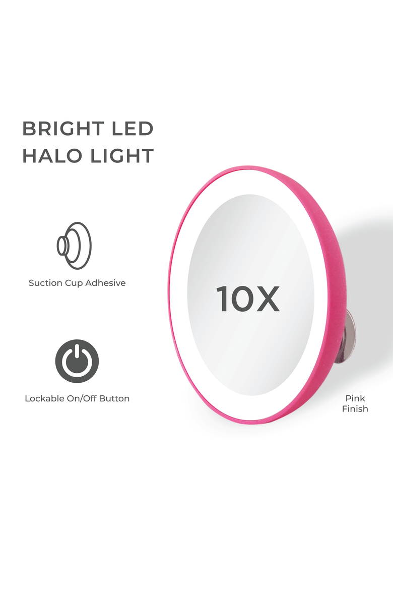 Lighted Compact Mirror with 10X Magnification & Suction Cup, Alternate, color, Pink