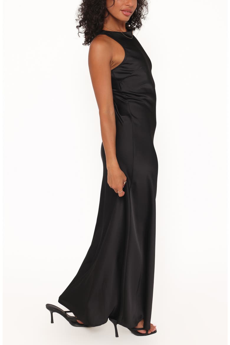 Evelune Sleeveless Satin Maxi Dress, Alternate, color, BLACK