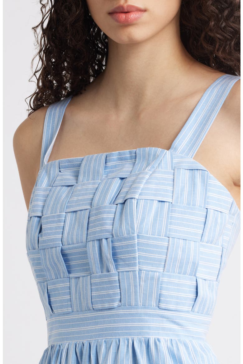 Square Neck Basketweave Bodice Midi Dress, Alternate, color, BLUE WHITE