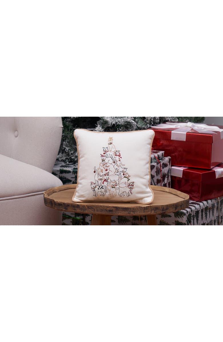 C&F Home Cat Christmas Tree Embroidered Cotton Blend Mini Accent Pillow 10" x 10", Alternate, color, Brown