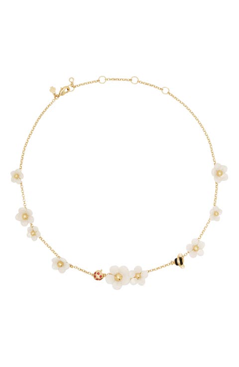 summer daze pavé crystal bug & flower scatter necklace