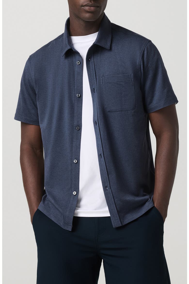 Ponto Short Sleeve Performance Button-Up Shirt, Alternate, color, AZURE HEATHER