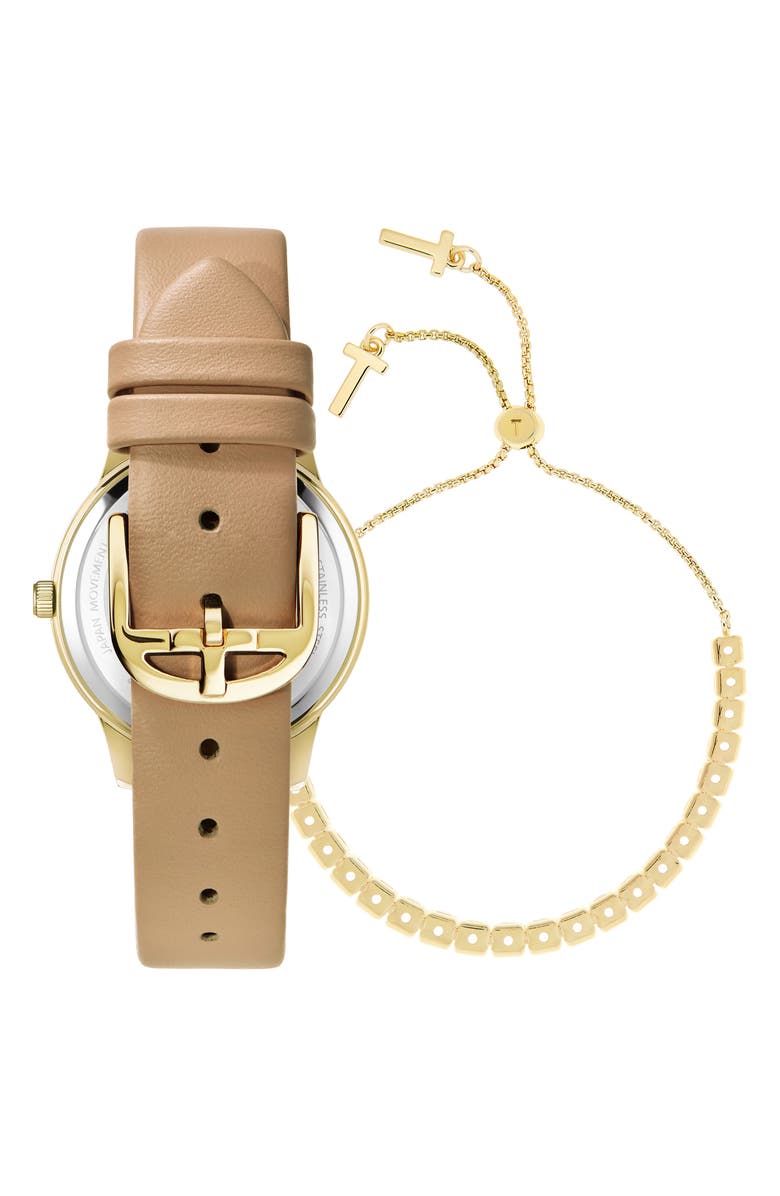Ted Baker London Fitzrovia Leather Strap Watch & Bracelet Set, 34mm, Alternate, color, Yellow Gold/ Gold/ Tan