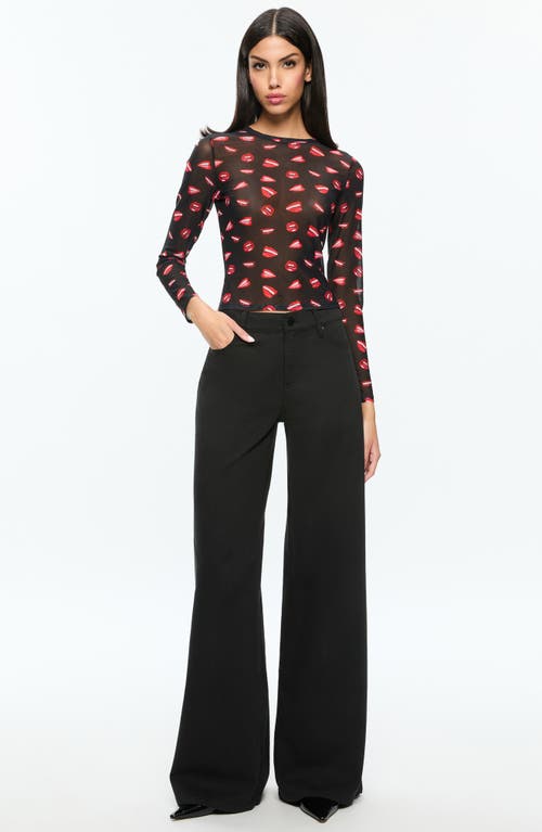 Shop Alice And Olivia Alice + Olivia Delaina Mouth Print Mesh Top In Lip Sync Black