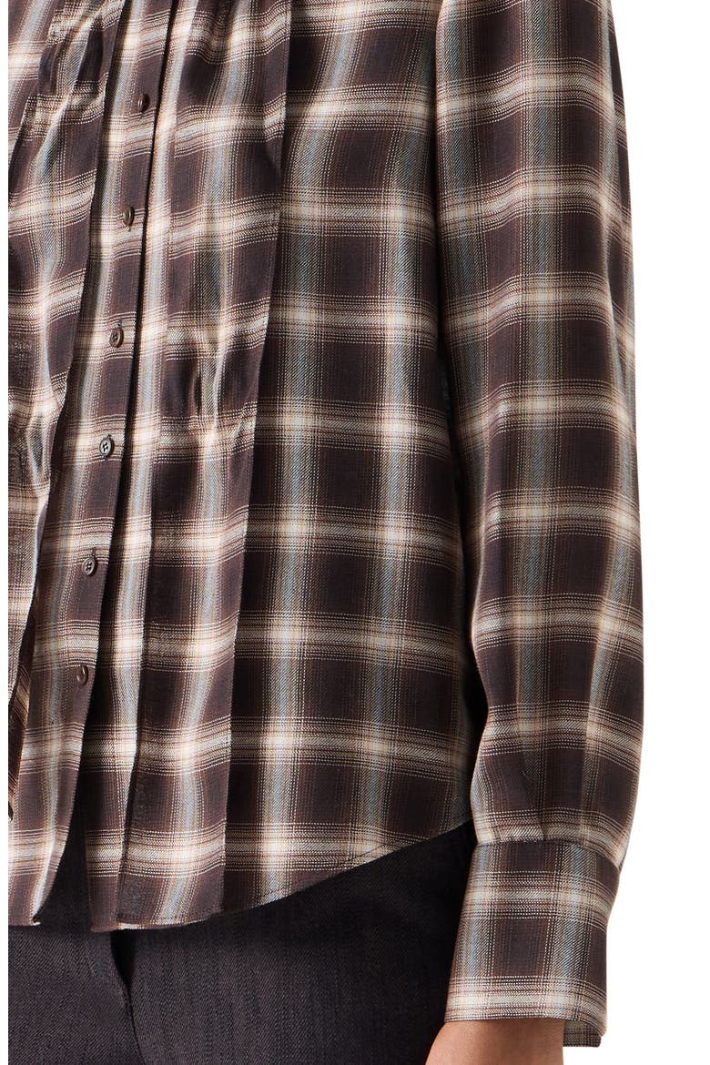 Check Tie Neck Shirt, Alternate, color, ESPRESSO-CASHEW