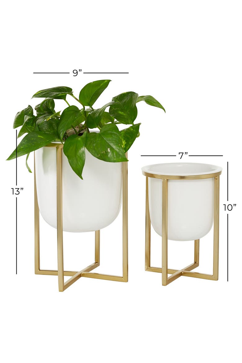 White Metal Contemporary Planter with Removable Stand - Set of 2, Alternate, color, WHITE