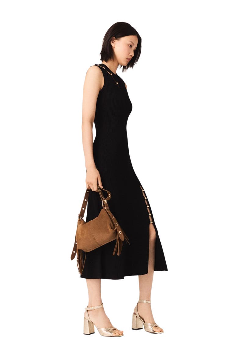 Cutaway rib knit maxi dress, Alternate, color, Black