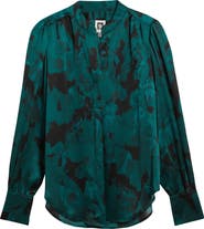 Anne Klein Pleated Print Split Neck Top