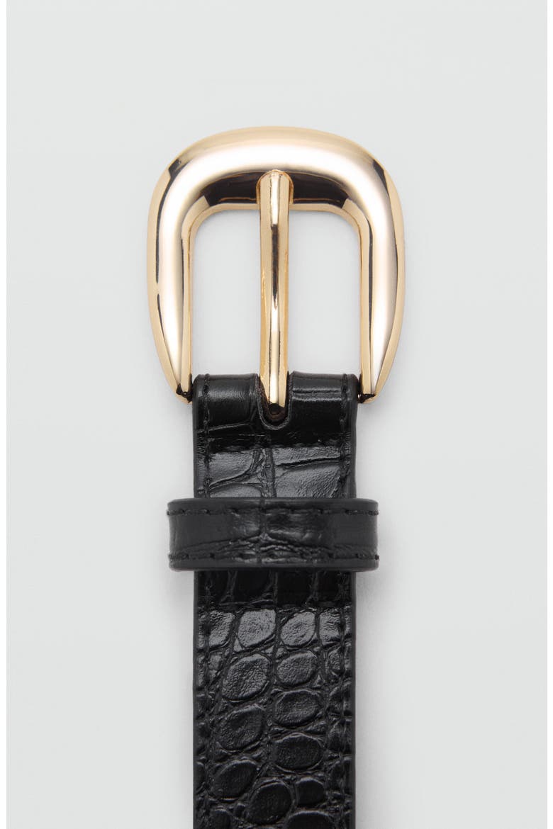 Croc Embossed Faux Leather Belt, Alternate, color, BLACK