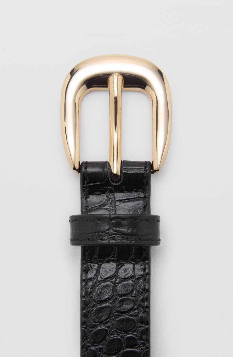 MANGO Croc Embossed Faux Leather Belt, Alternate, color, Black