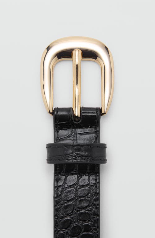 Mango Croc Embossed Faux Leather Belt In Black