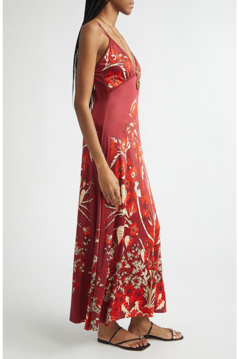 Sendero de Astromelias Floral Jersey Maxi Dress, Alternate, color, WINE / RED