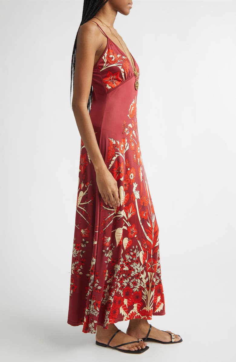 Johanna Ortiz Sendero de Astromelias Floral Jersey Maxi Dress, Alternate, color, Wine / Red