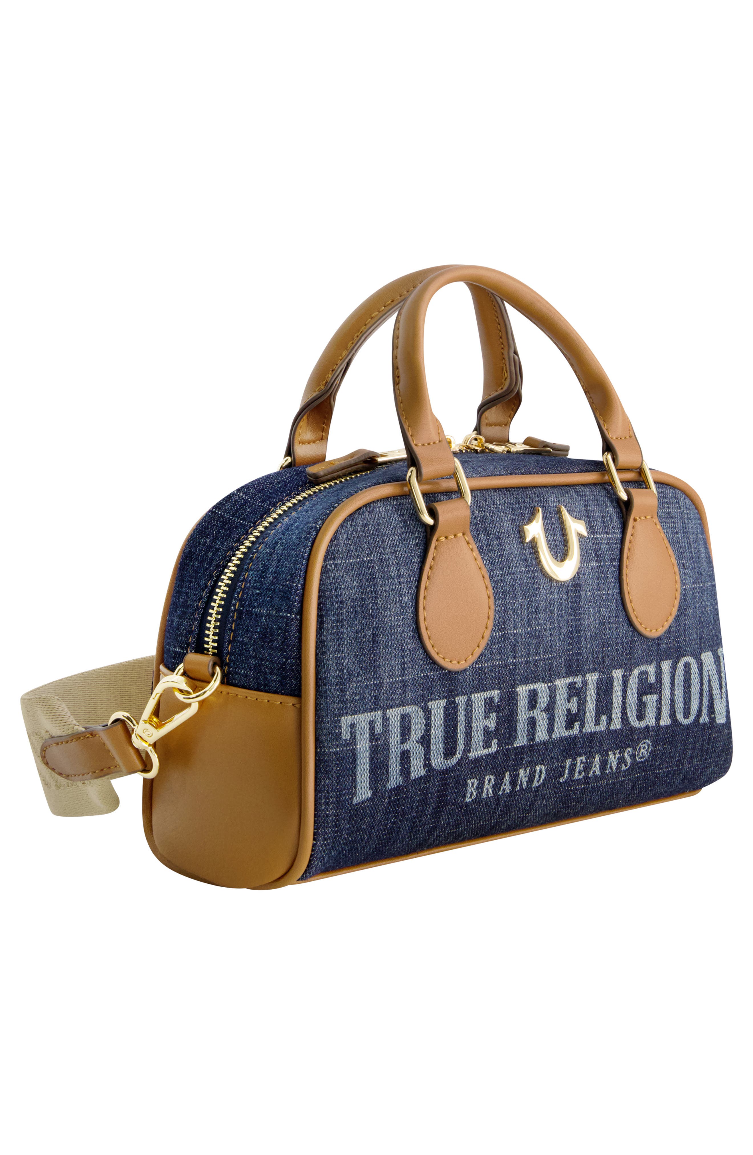 Denim Logo Mini Satchel Crossbody Bag, Alternate, color, DARK DENIM
