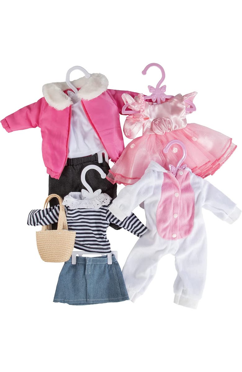 Dress Along Dolly Doll White Full-Outfit Clothes Hangers for 18" Dolls - 24pk - Compatible w American Girl- Unique Design Holds Your Top & Bottom at Once, Alternate, color, White