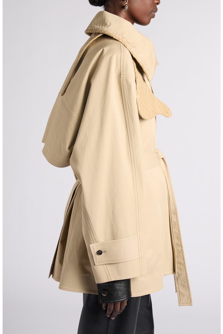 Intrecciato Leather Latch Cotton Trench Jacket, Alternate, color, 2549 SAHARA