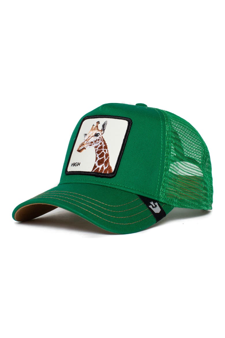 The Giraffe Embroidered Patch Trucker Hat, Main, color, GREEN