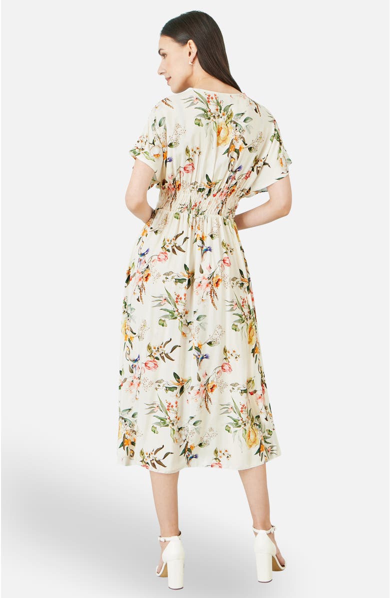 Yumi Floral Print Midi Dress, Alternate, color, Ivory