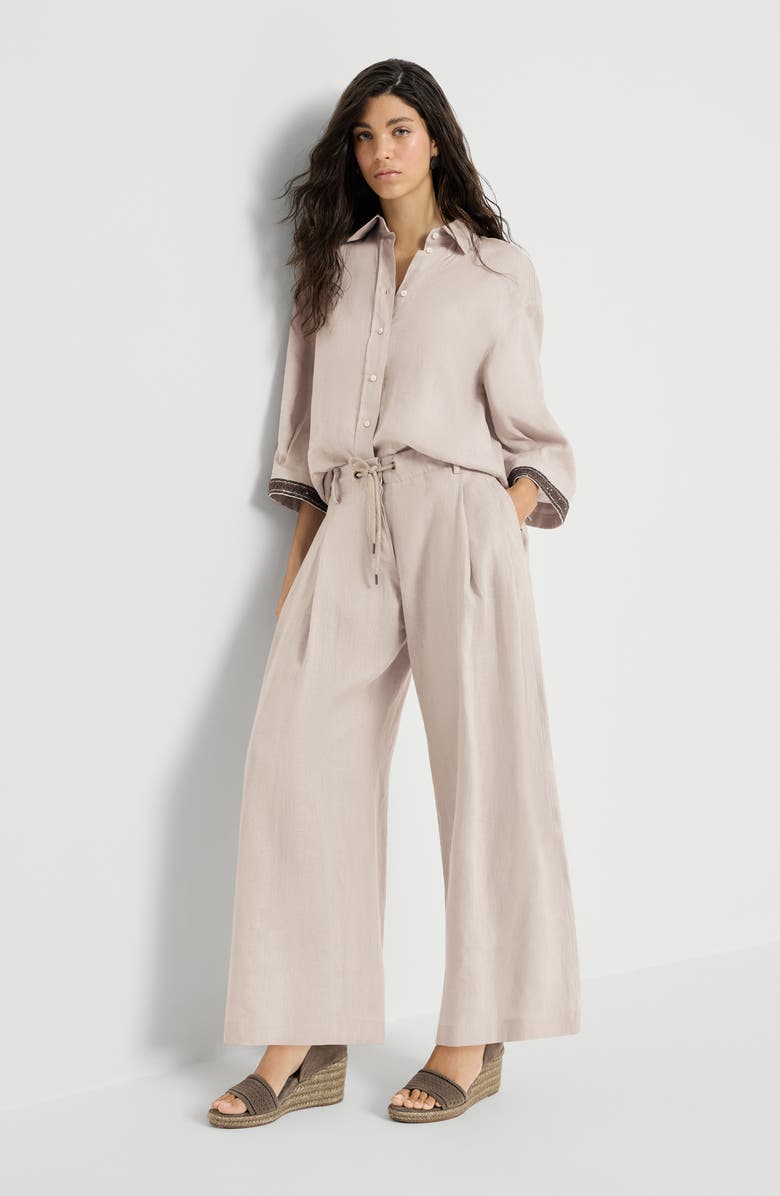 Brunello Cucinelli Linen trousers with drawstring, Alternate, color, Yuta