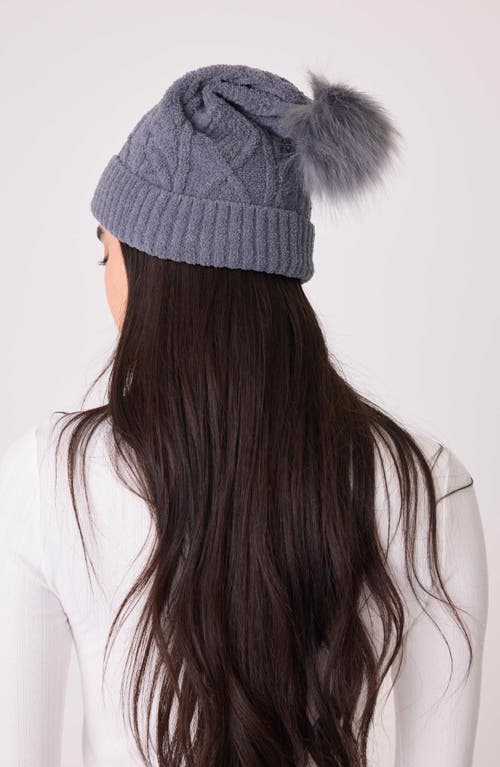Pj Salvage Faux Fur Pompom Chenille Cable Knit Beanie In Gray