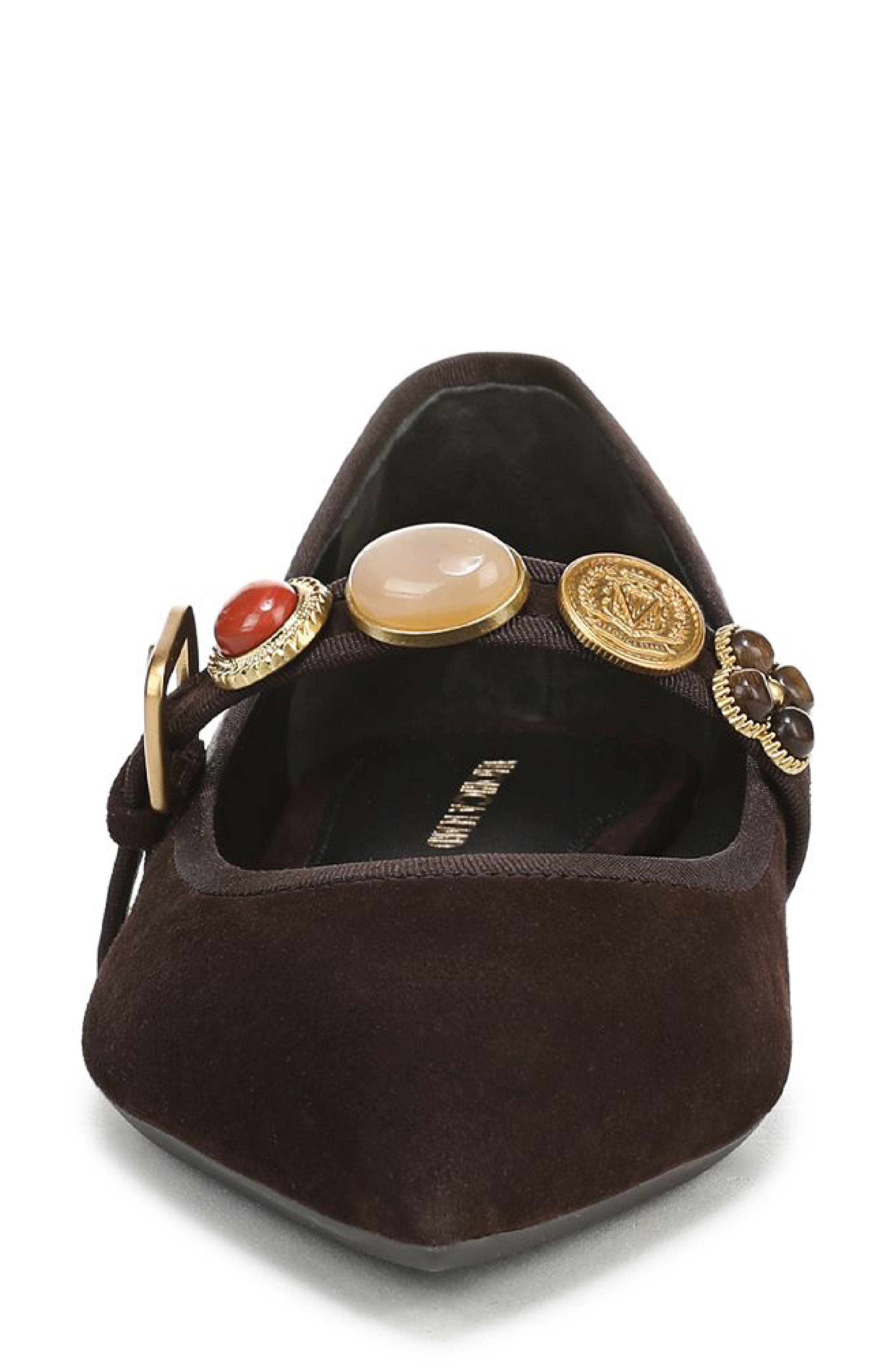 Veronica Beard Selene Charms Pointed Toe Flat, Alternate, color, Espresso