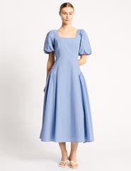 Albaray Seersucker Square Neck Tiered Midi Dress