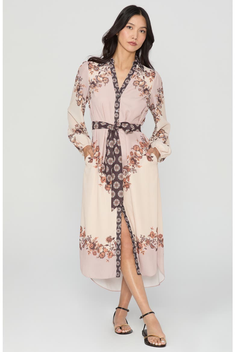 Clover Floral Print Midi Shirtdress, Alternate, color, BROWN MULTI
