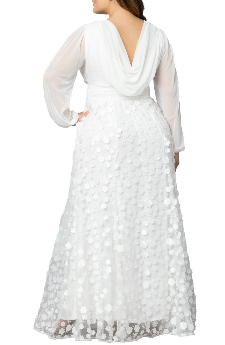 Kiyonna Enchanted Garden Long Sleeve Gown, Alternate, color, Ivory Blossoms