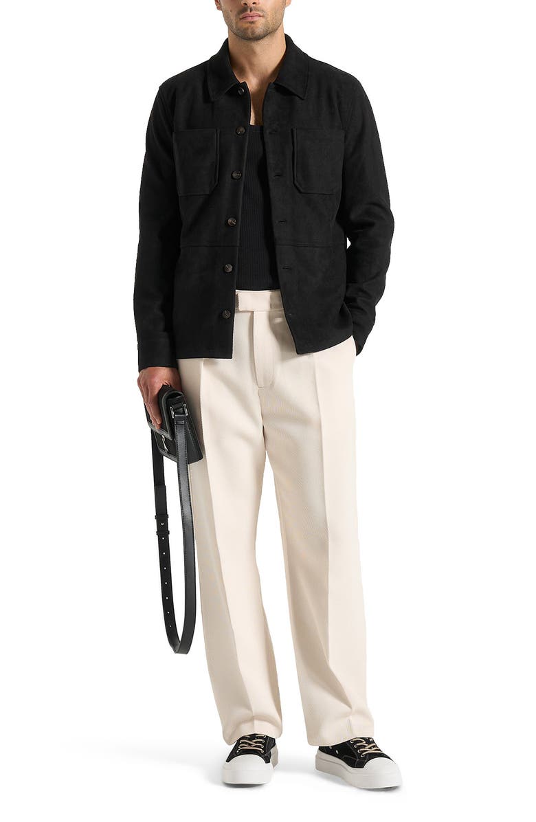 Manière De Voir Thomas Suede Long Sleeve Shirt, Main, color, Black