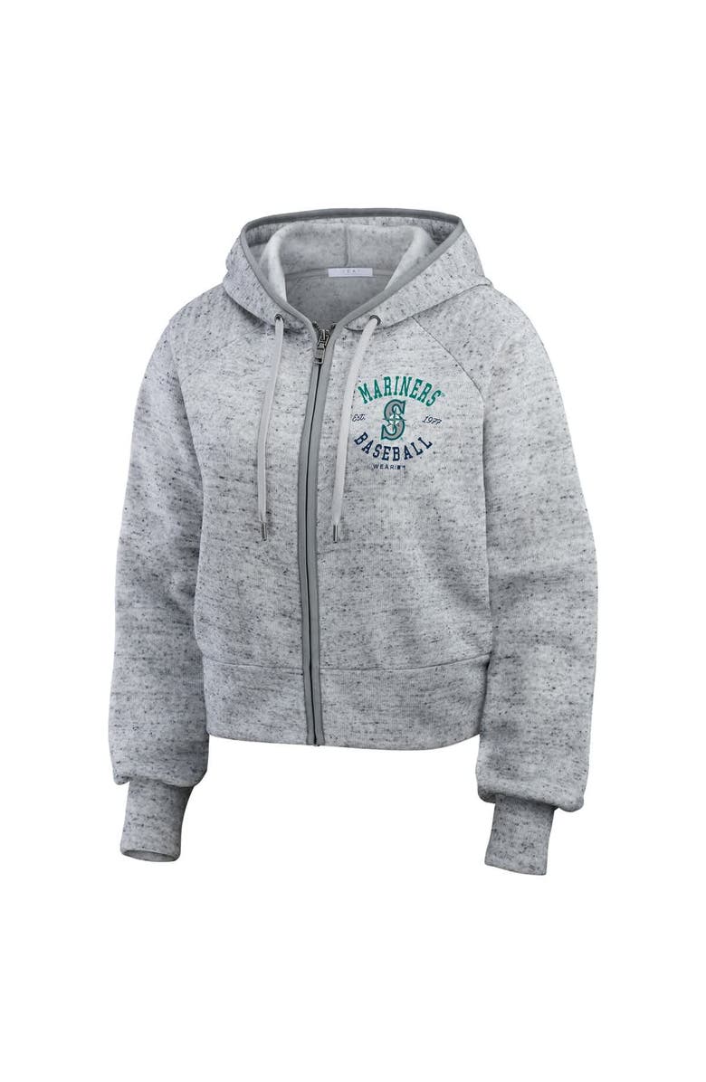 WEAR by Erin Andrews Women's WEAR by Erin Andrews  Heather Gray Seattle Mariners Speckled Fleece Cropped Full-Zip Hoodie, Alternate, color, 